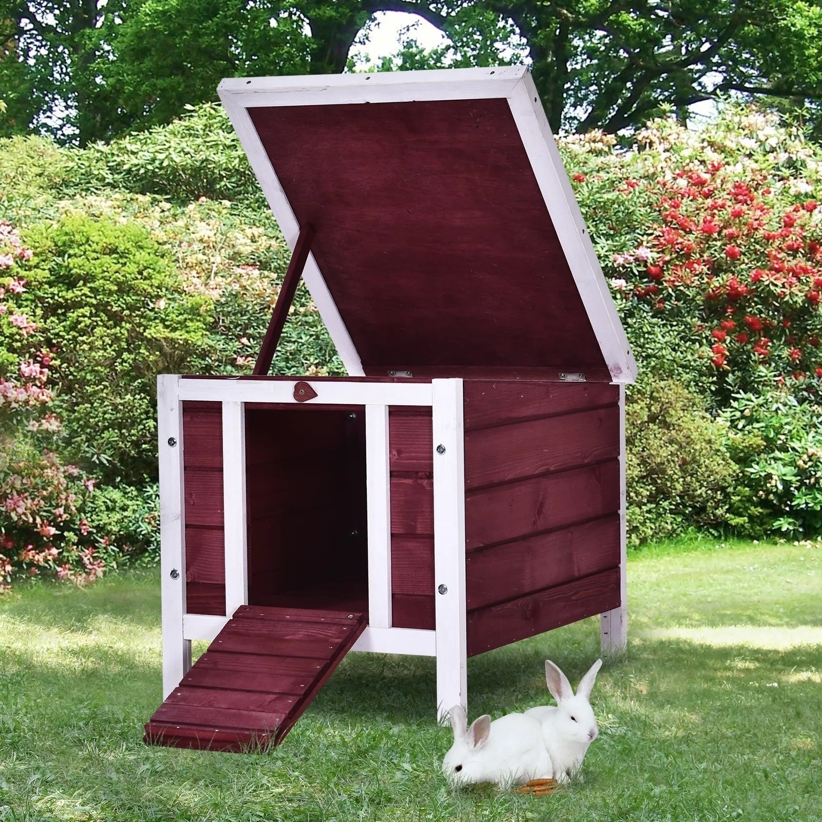 PawHut Raised Wooden Pet House for Rabbits, Cats, & Other Small Animals