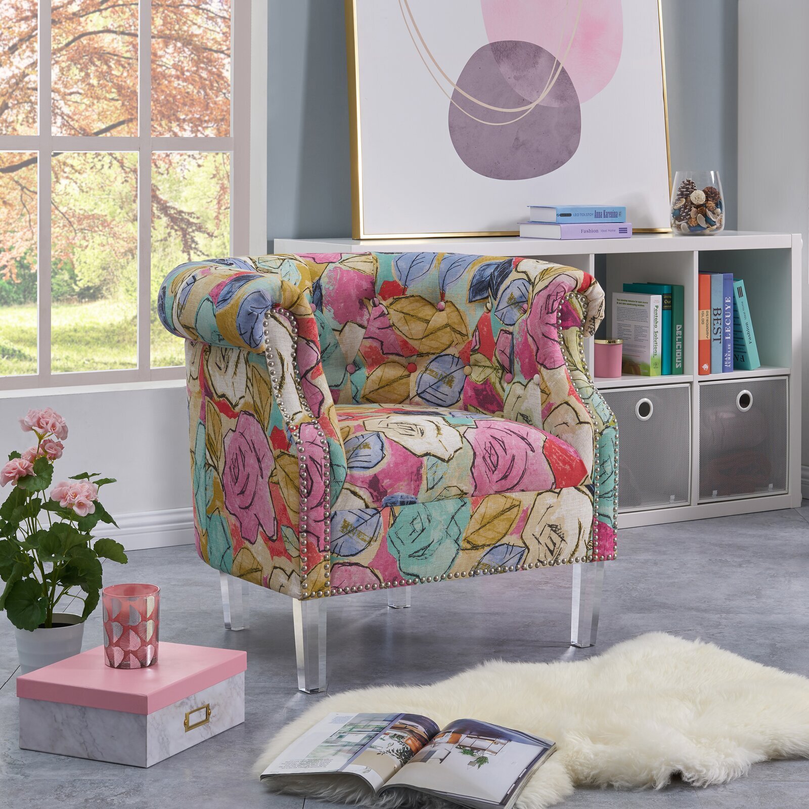 Pink Floral Chesterfield Chair 