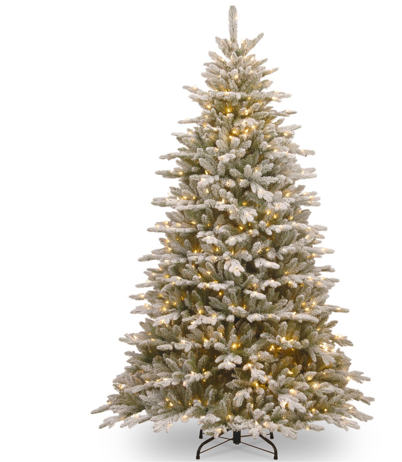 Pre lit flocked Christmas tree in a warmer palette