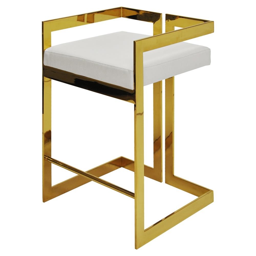 Quentin hollywood regency white vinyl gold counter stool