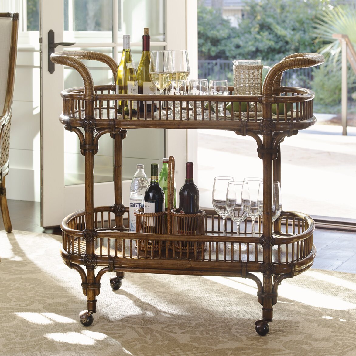 Rattan serving cart in antique style