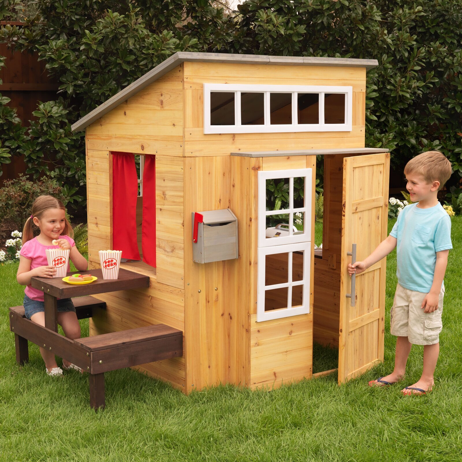 Realistic Wooden Playhouse With Table and Chairs