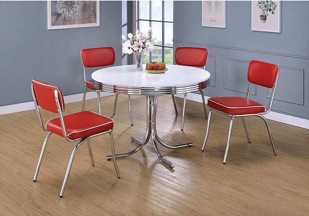 Red seated retro kitchen table and chairs 