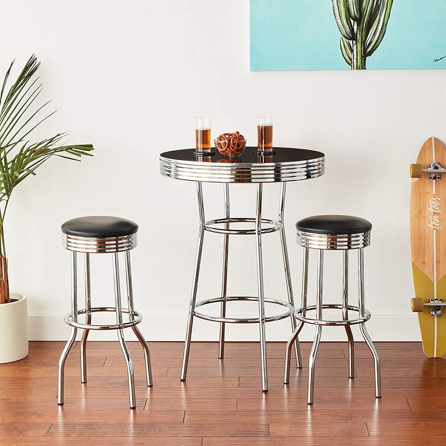 Retro Metal Diner styled Round Bar Height Table with Chairs