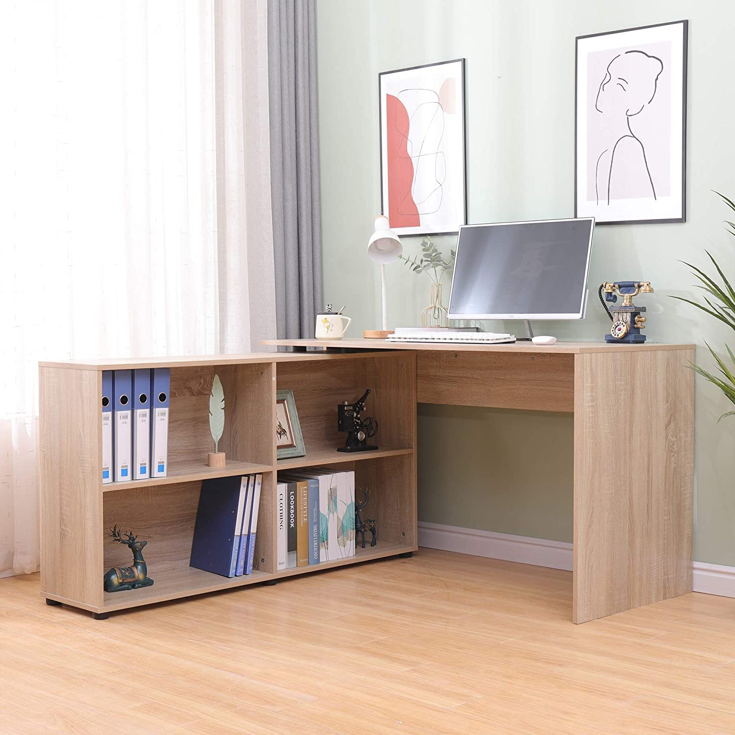 Rotating L shaped Open Desk Armoire