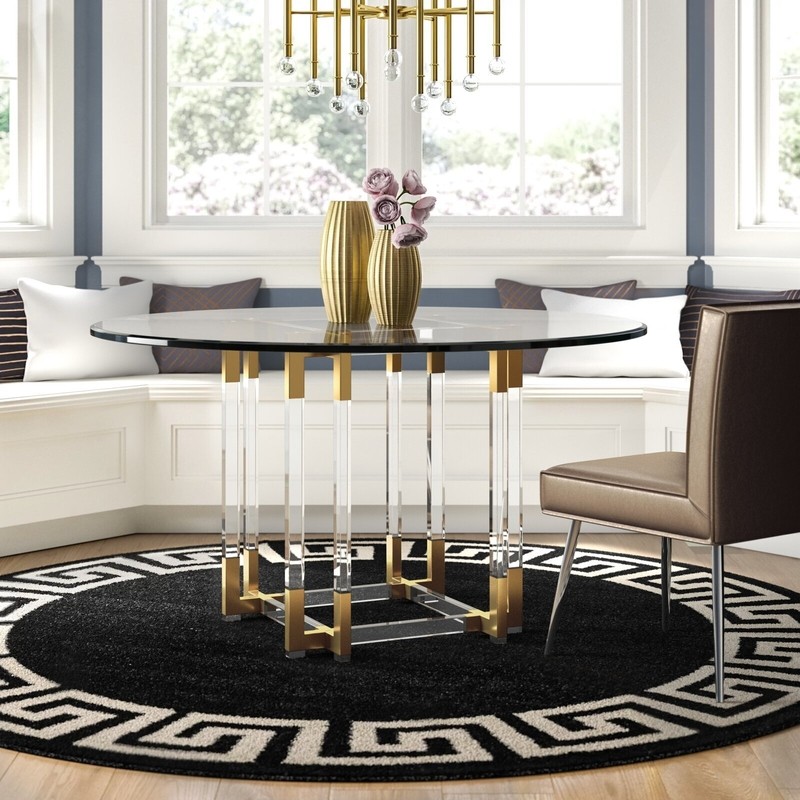 Round Brass and Glass Contemporary Dining Table