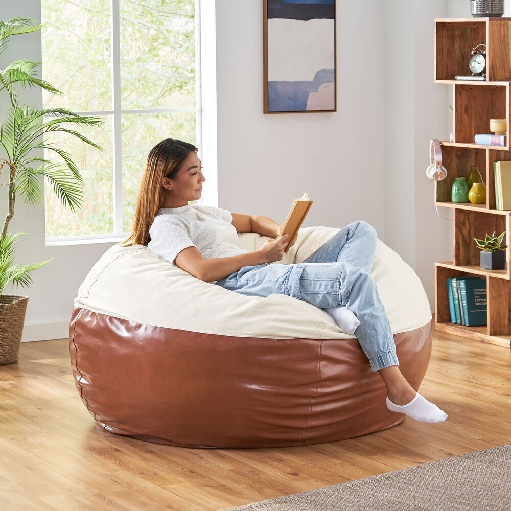 Round faux leather bean bag 
