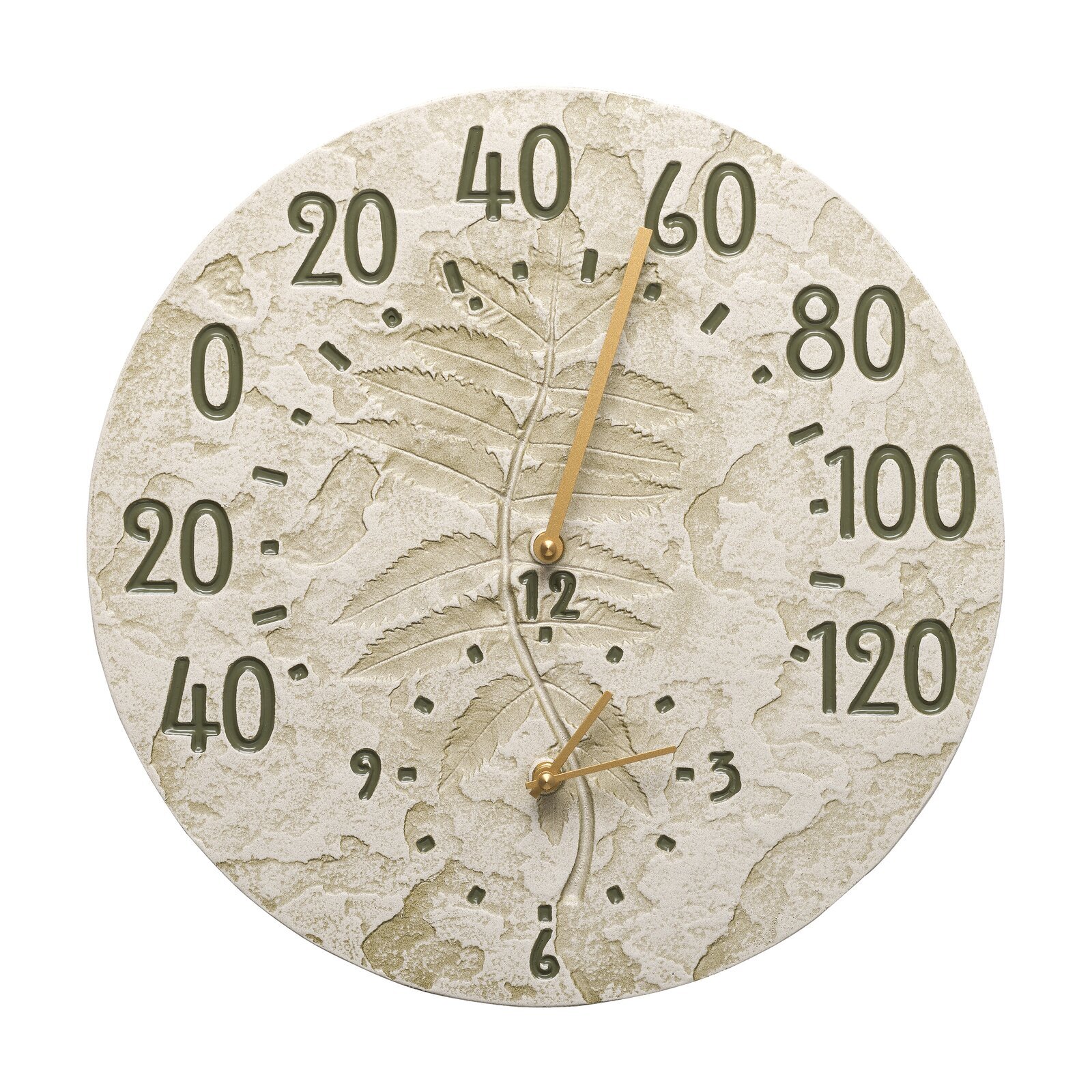 Round outdoor thermometer with a lovely leaf pattern
