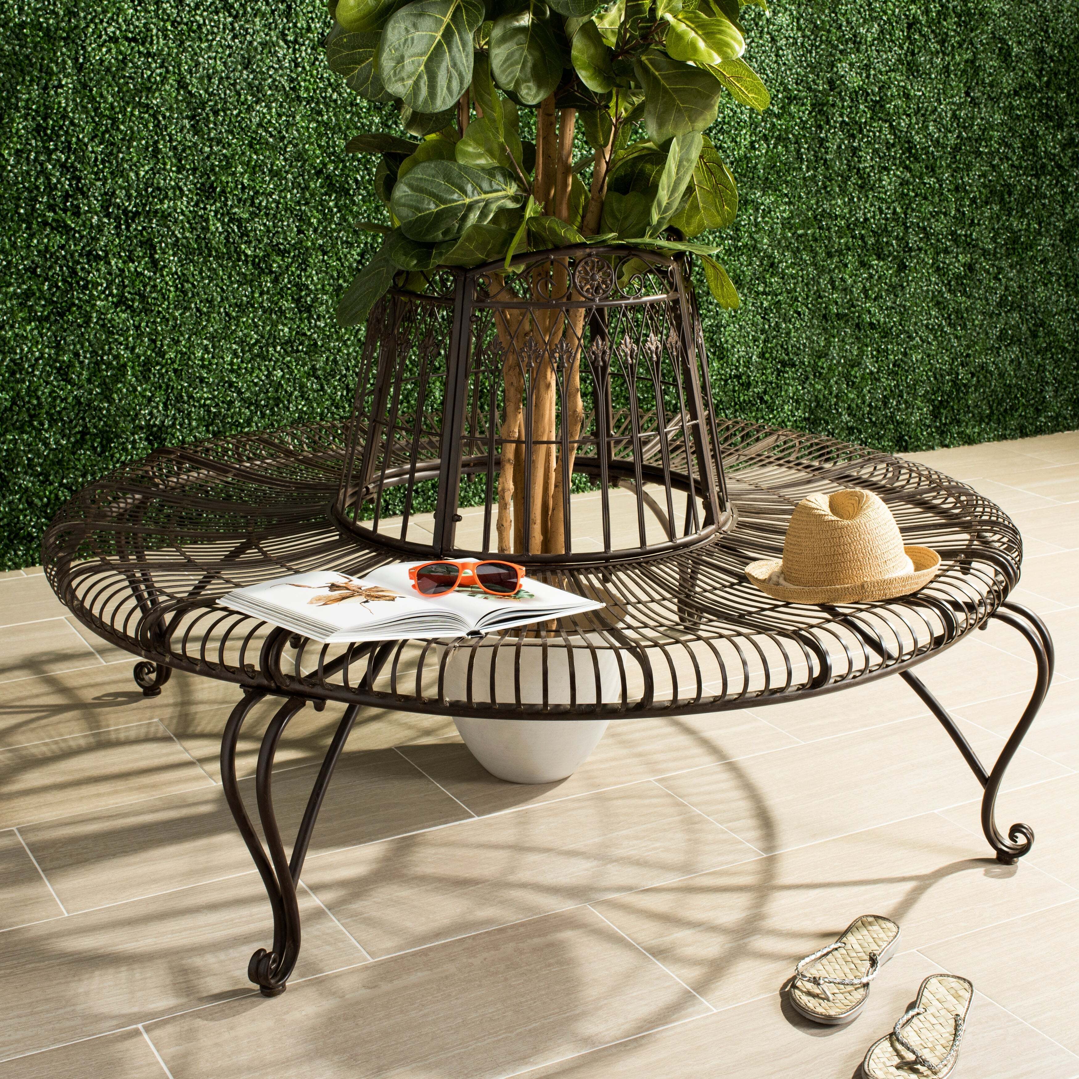 Round tree bench wrought iron patio furniture