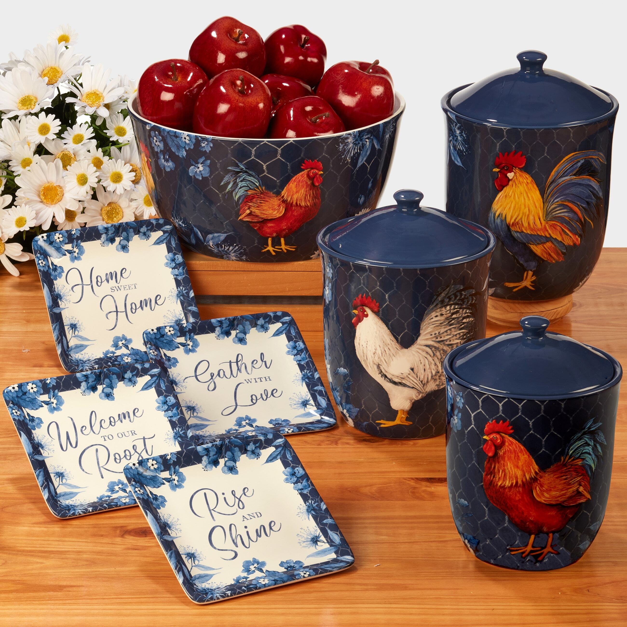 Rustic country kitchen canisters with animals