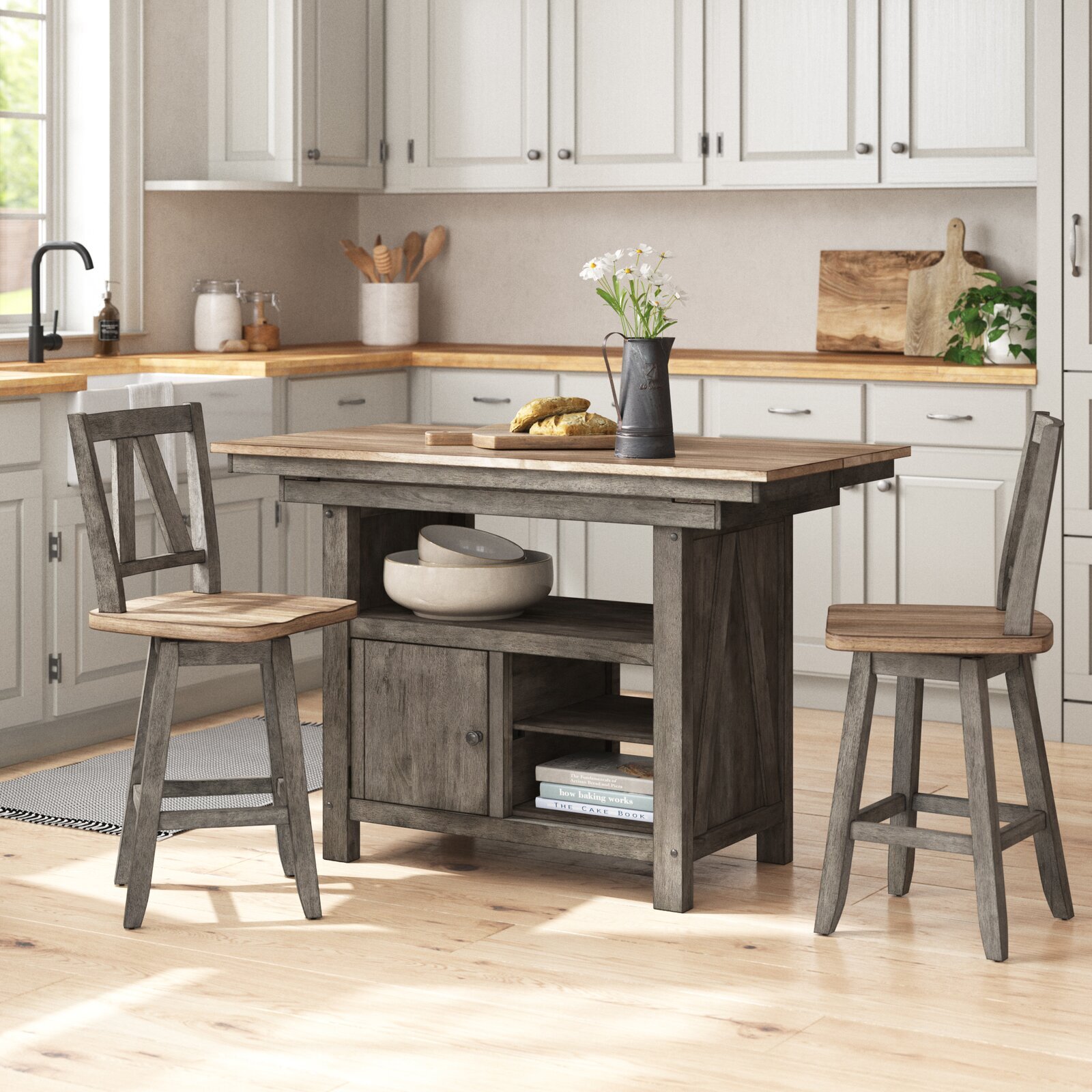 kitchen island with leaf and seating