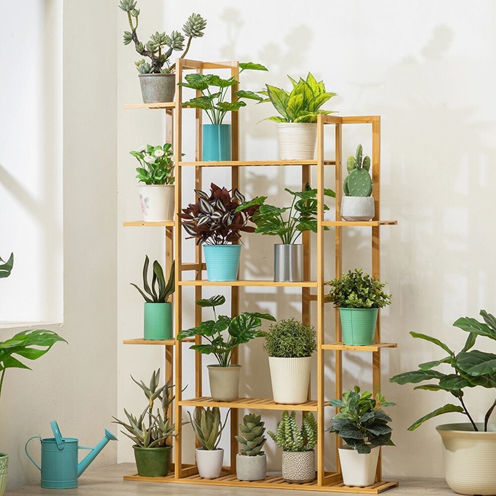Rustic Multi Tiered Bamboo Pot Stand Design