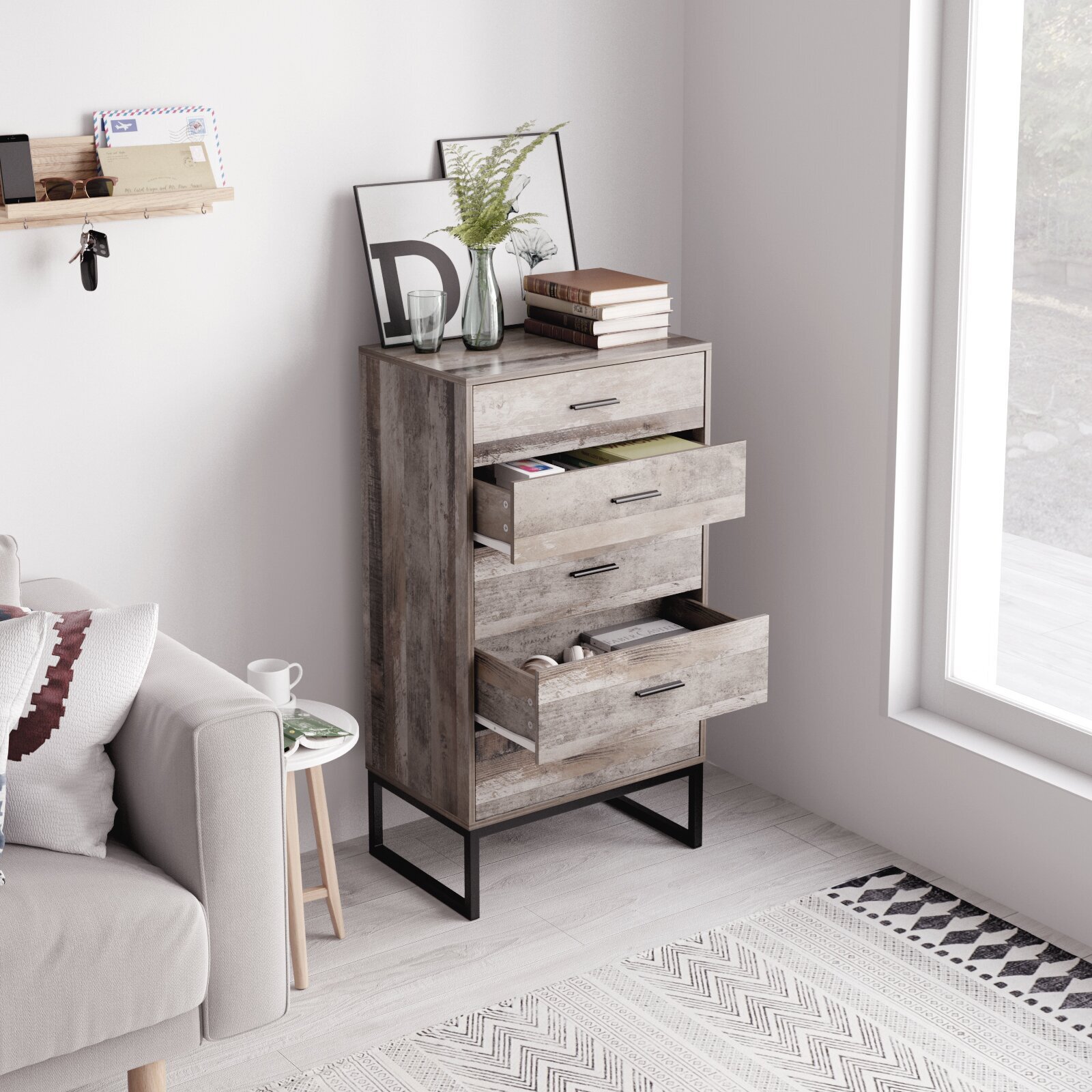 Rustic Tall Chest of Drawers in Living Room