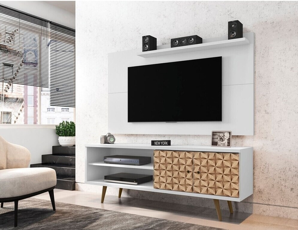 Scandi Style Modern Wood Leg TV Stand and Panel