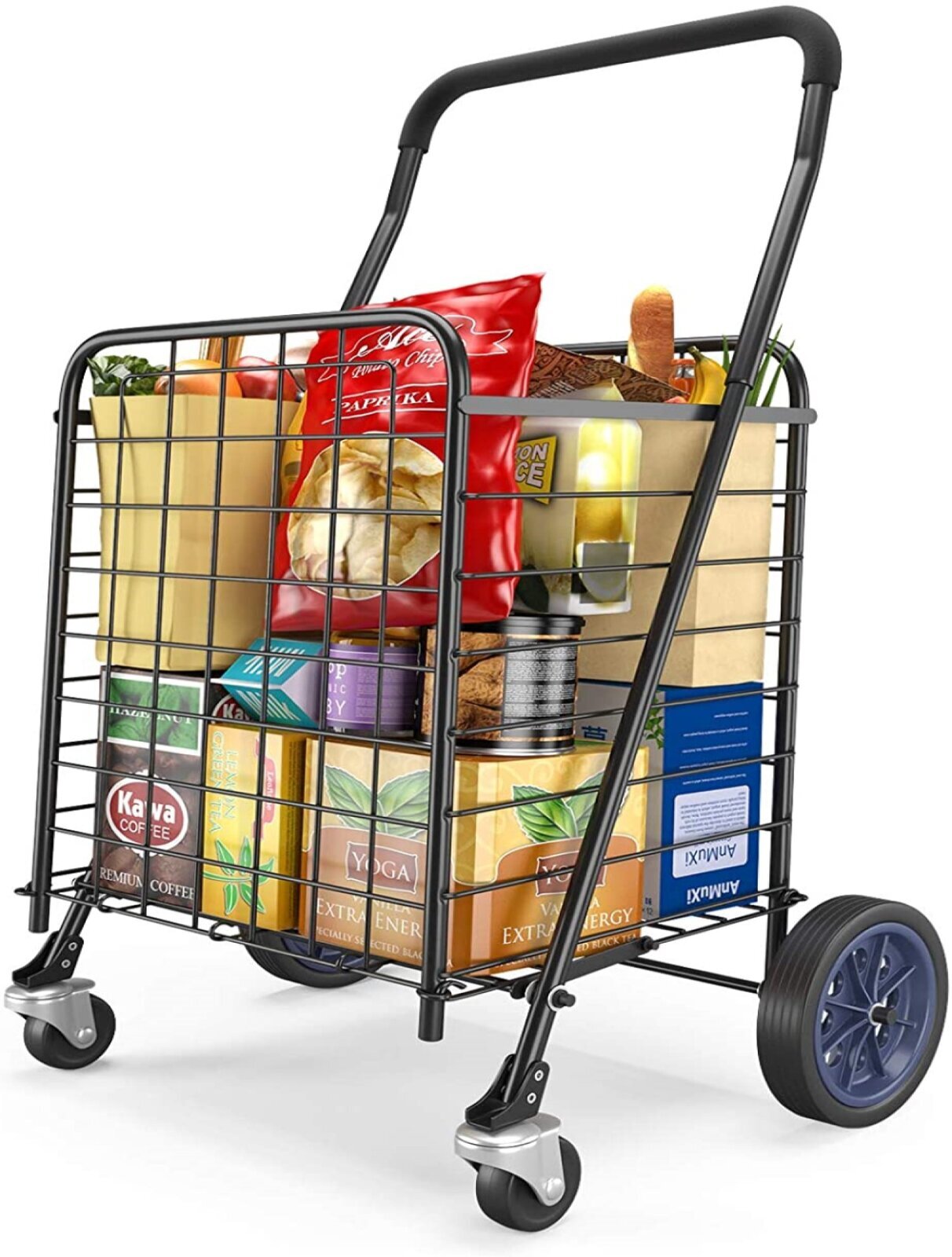 Lightweight Carries Up To 66 lb Grocery Bag On Wheels Large, Gold Shopping Trolley HULKEN - Folds Flat Unbreakable Handles 