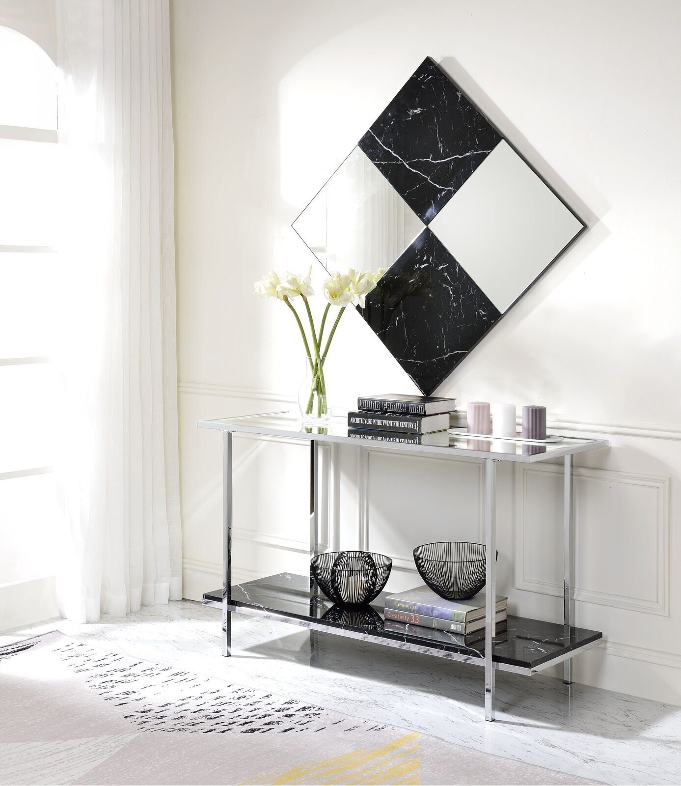 Silver Console Table and Mirror Set