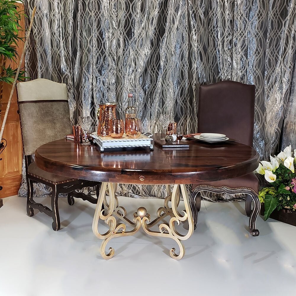 Silver Wrought Iron Dining Table with Solid Wood Top