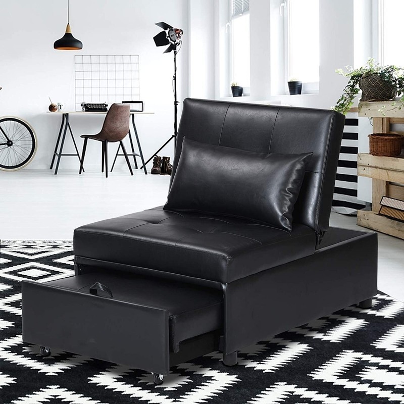 Sleek and Luxurious Black Leather Sleeper Chair