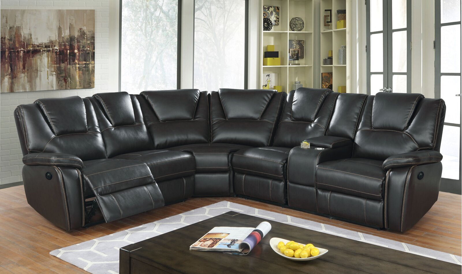 Small curved sectional sofa with online recliner