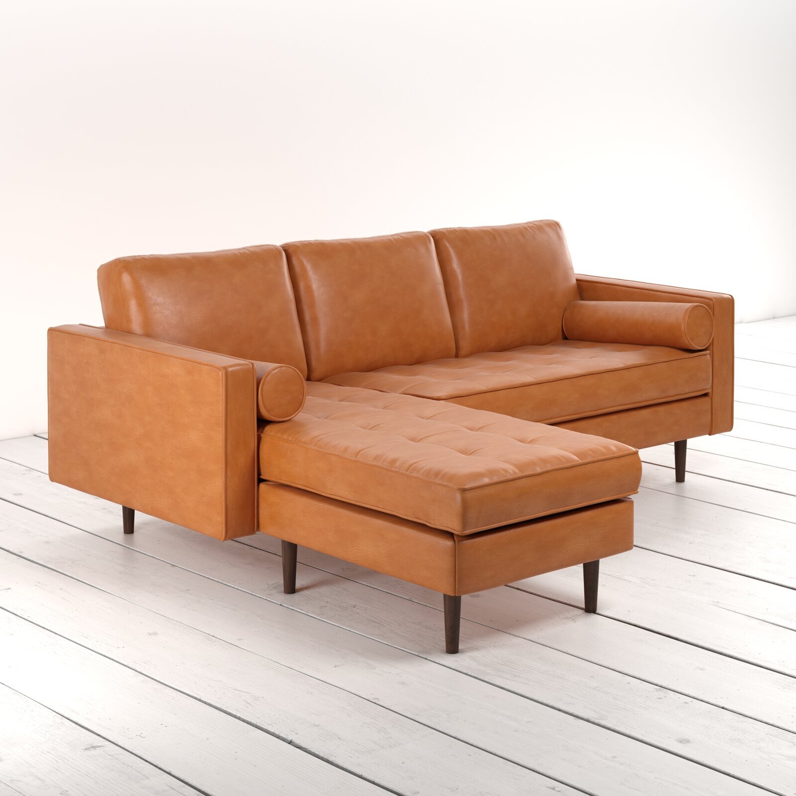 Small Genuine Leather Sectional with Chaise and Conjoined Seat Cushions