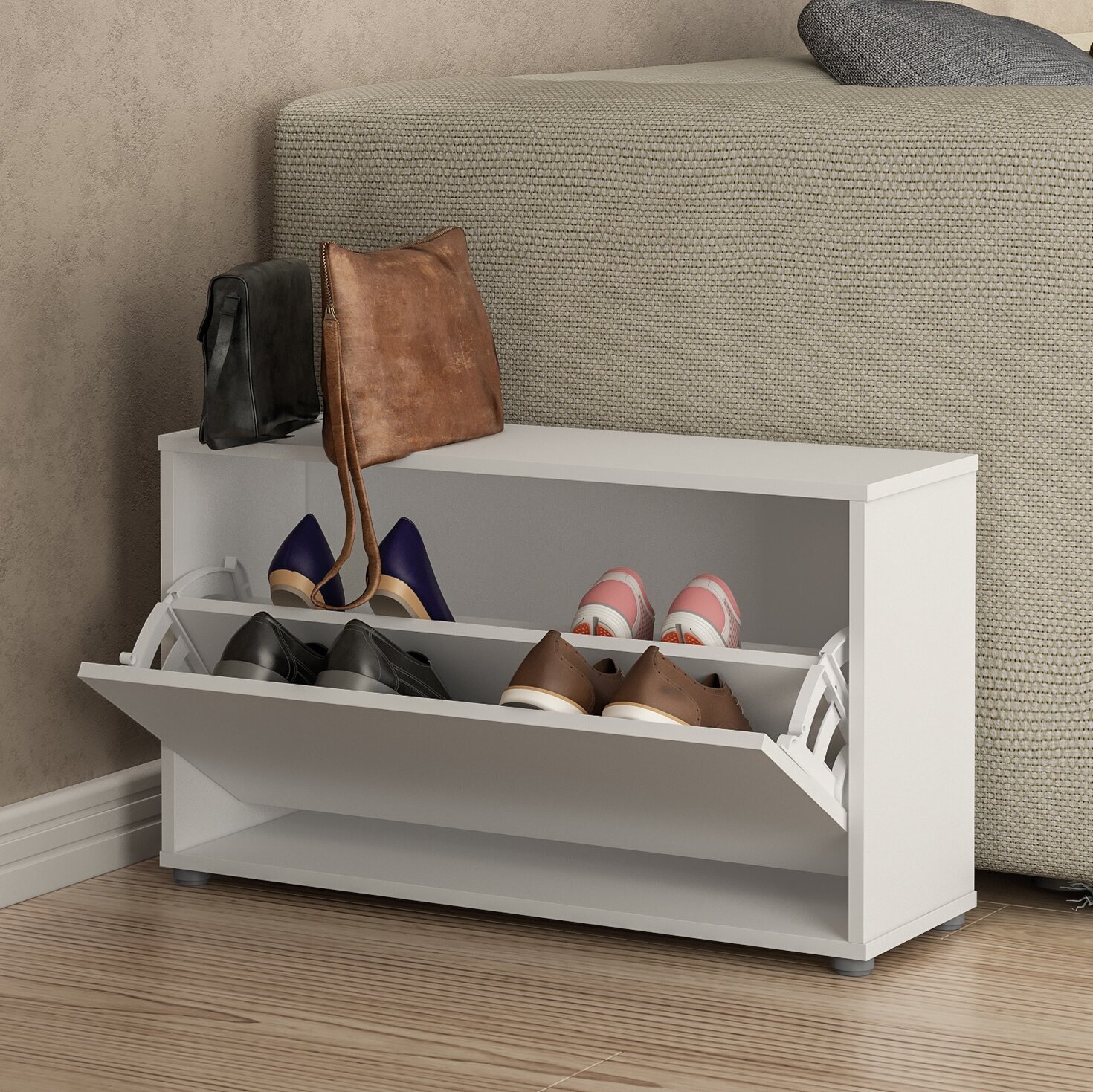 Small, minimalist shoe cabinet