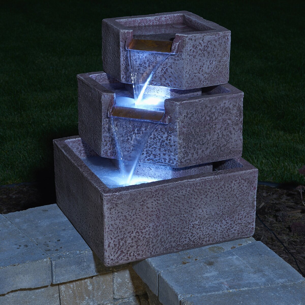 Small Outdoor Corner Fountain with LED Lights