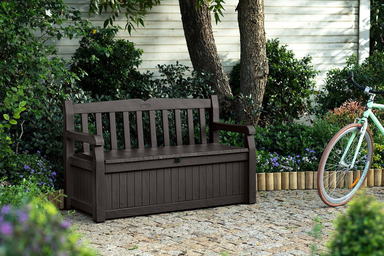 Outside plastic deals storage bench