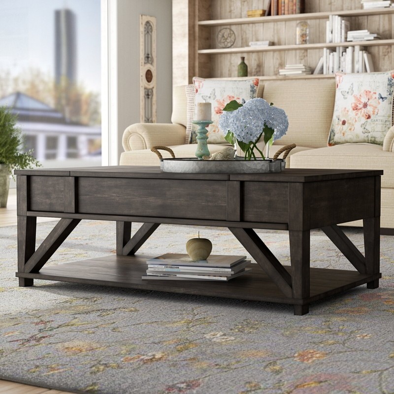 Solid Oak Lift Top Adjustable Height Coffee Table