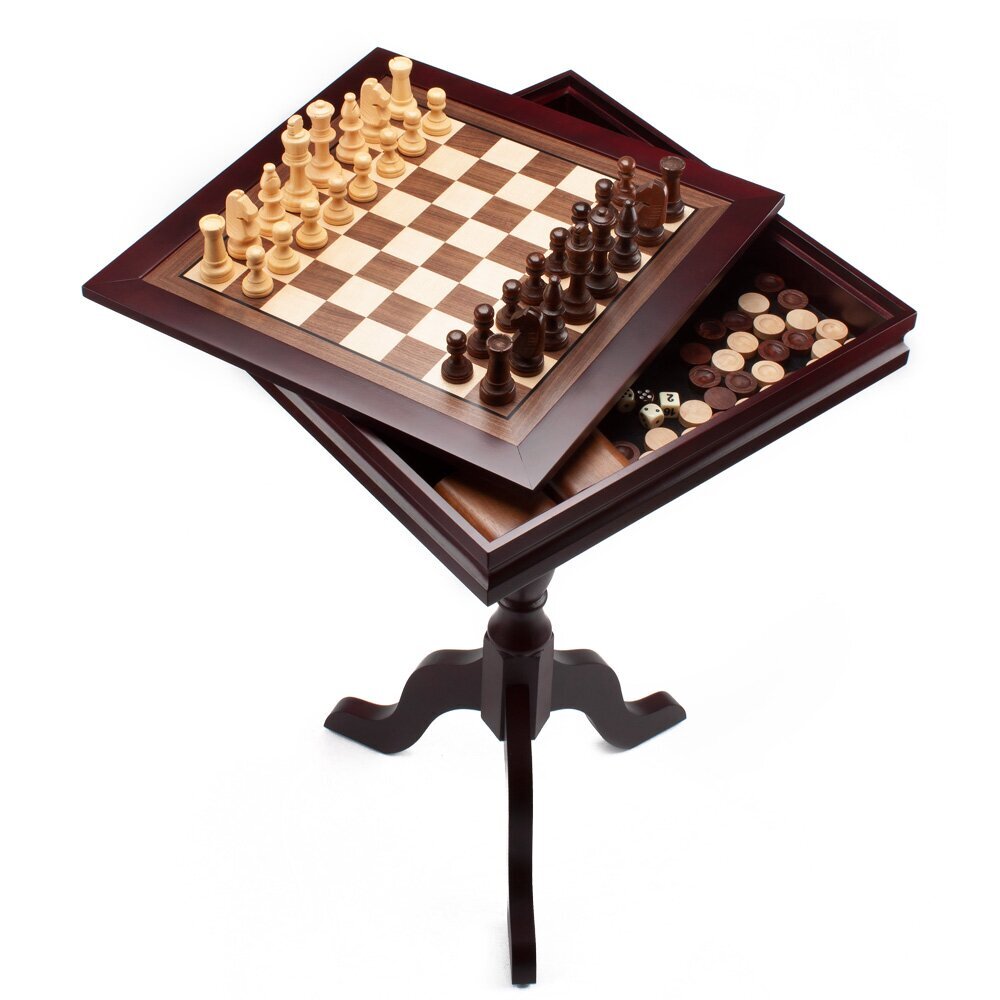 Solid Wood 3 in 1 Chess Checkers Backgammon Board Game Combo Table