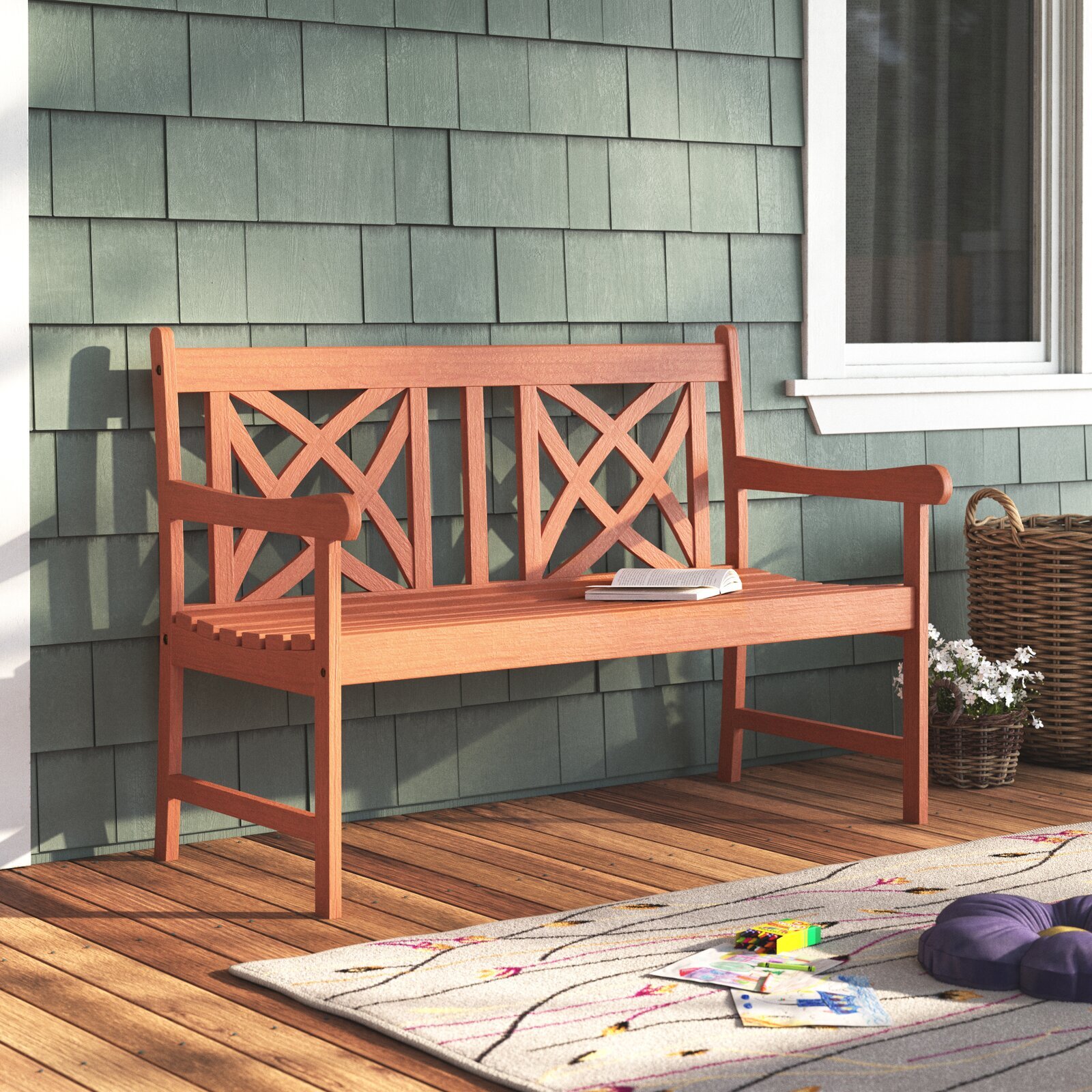 Solid Wood Patio Farmhouse Bench with Back