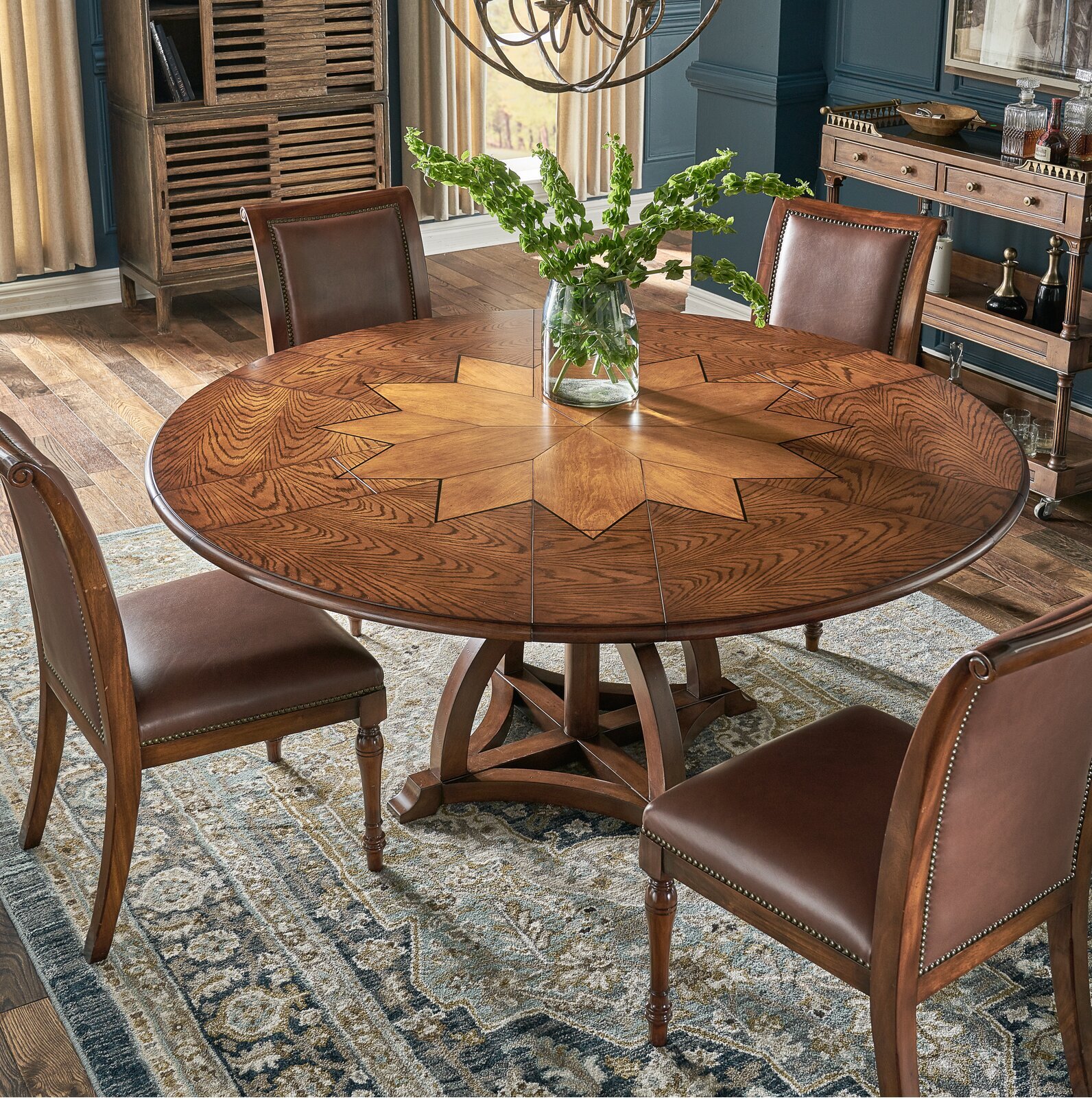 Solid wood round extendable dining table seats 8