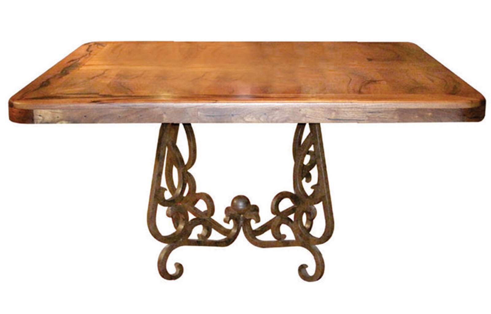 Square Wrought Iron Dining Table with Mesquite Wood Top 