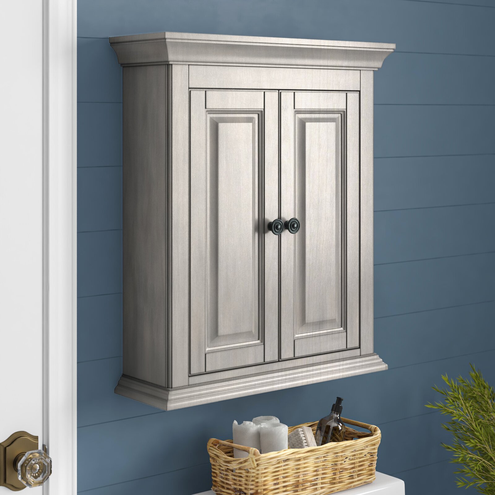 White Oak Floating Bathroom Storage Cabinet With Sliding Doors 