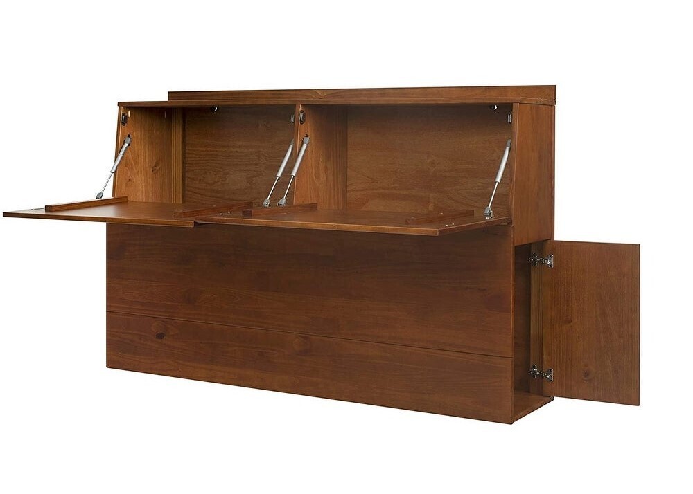 Storage Bookshelf King Headboard with Side Cabinets and Pull down Cabinets