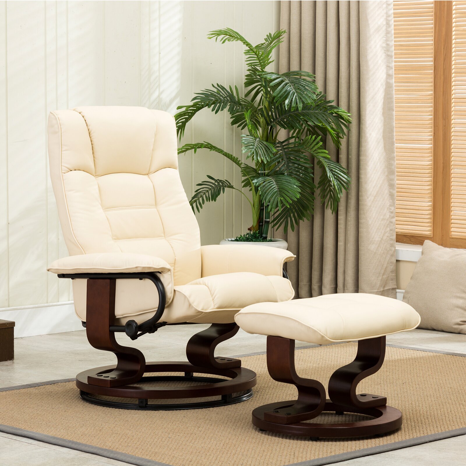 Swedish Chair and Ottoman with Wooden Accents