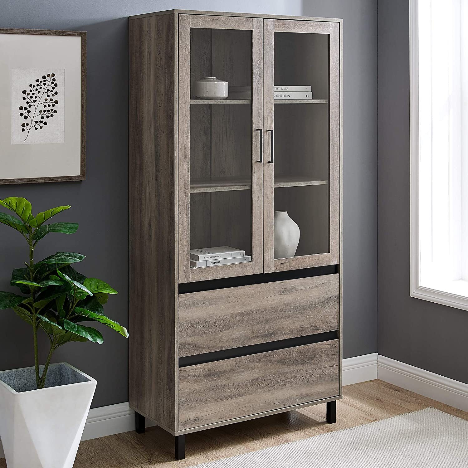 Tall Bookcase With Doors and Drawers