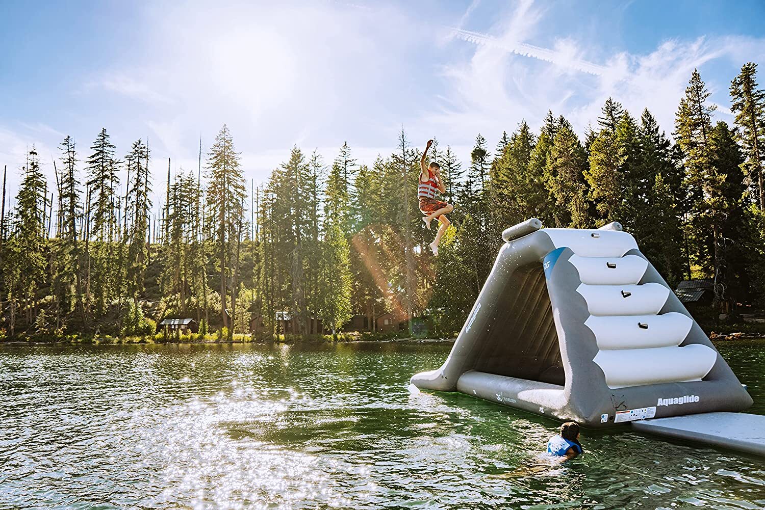 Tall Floating Water Slide with Climbing Wall  