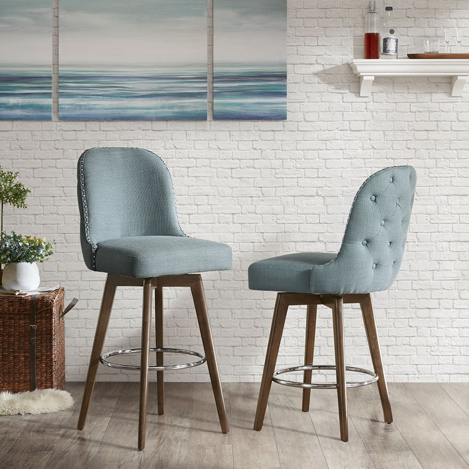 Tall Full back Barstool Fabric Swivel Dining Chairs