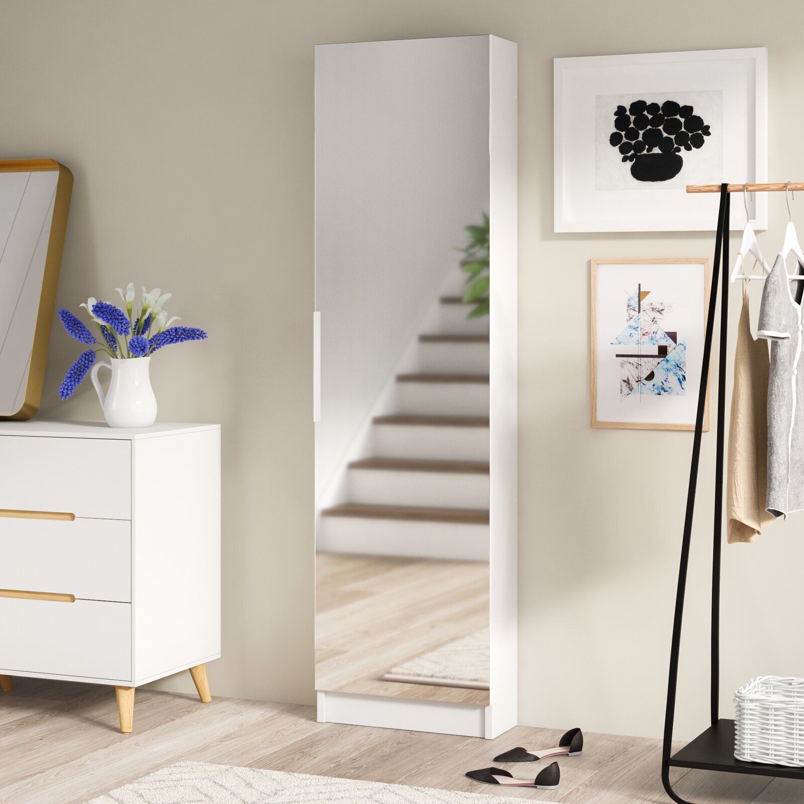 Tall mirrored best sale shoe cabinet