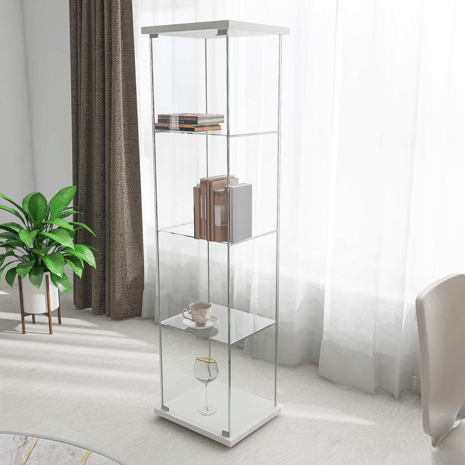 Tall, slim bookcase with glass doors
