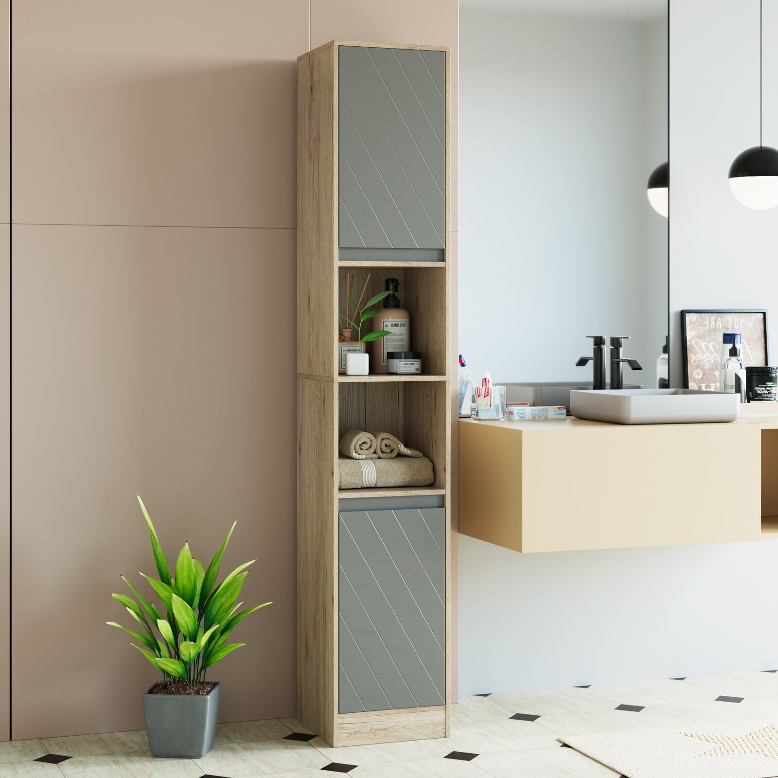 The modular tower cabinet with streamlined doors