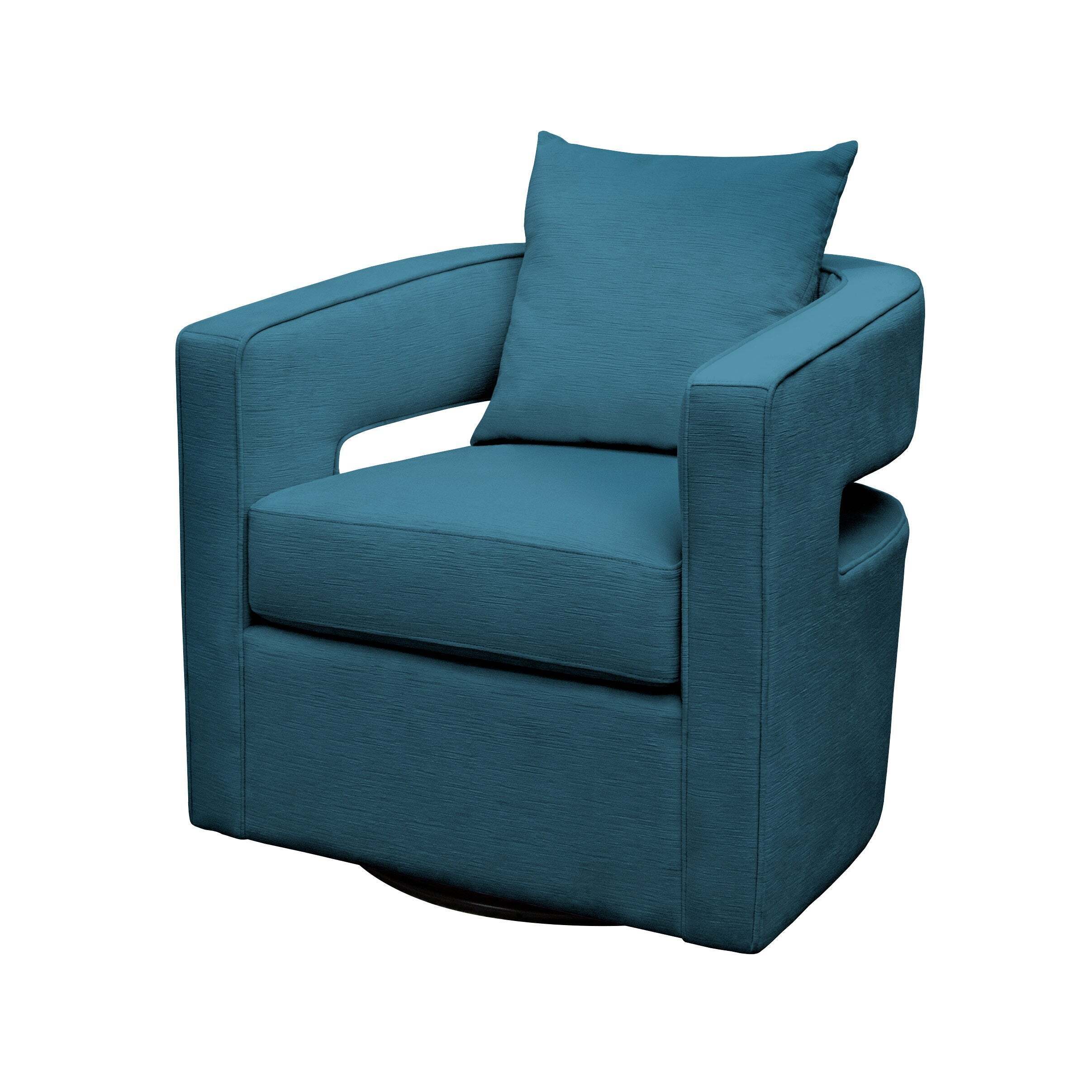 The wide swivel barrel chair with negative space