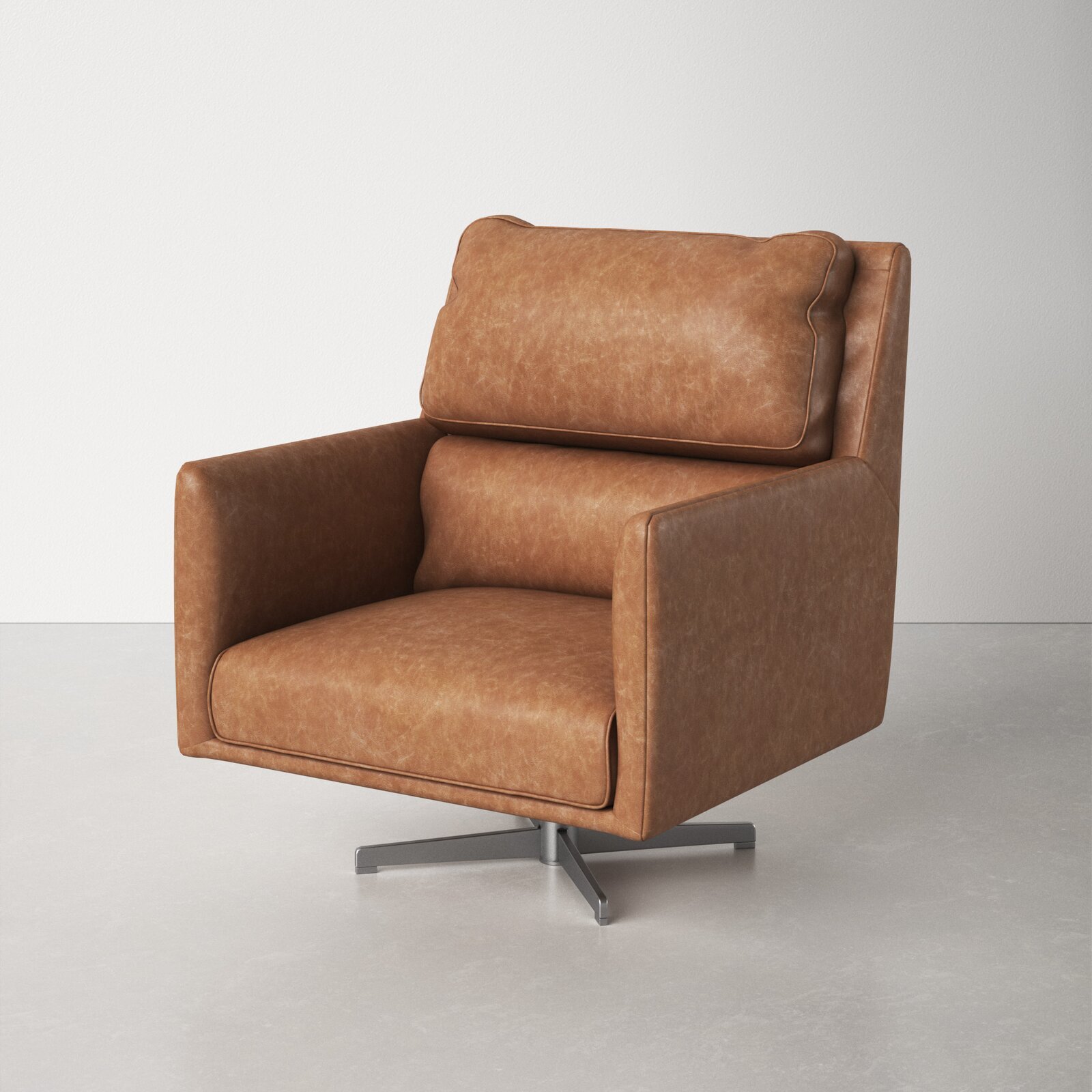 The wide swivel chair with a luxurious leather headrest