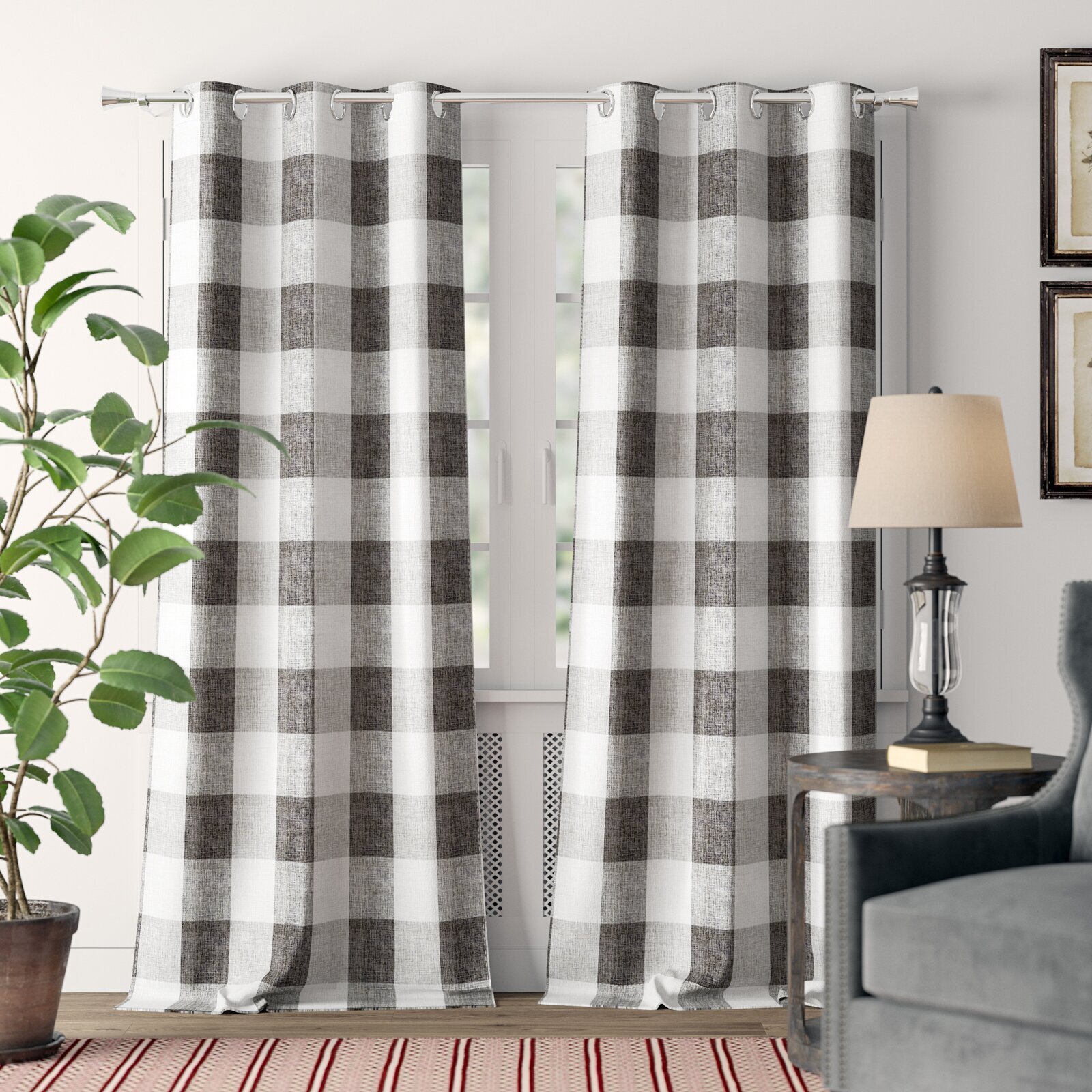 Thermal plaid curtain panels