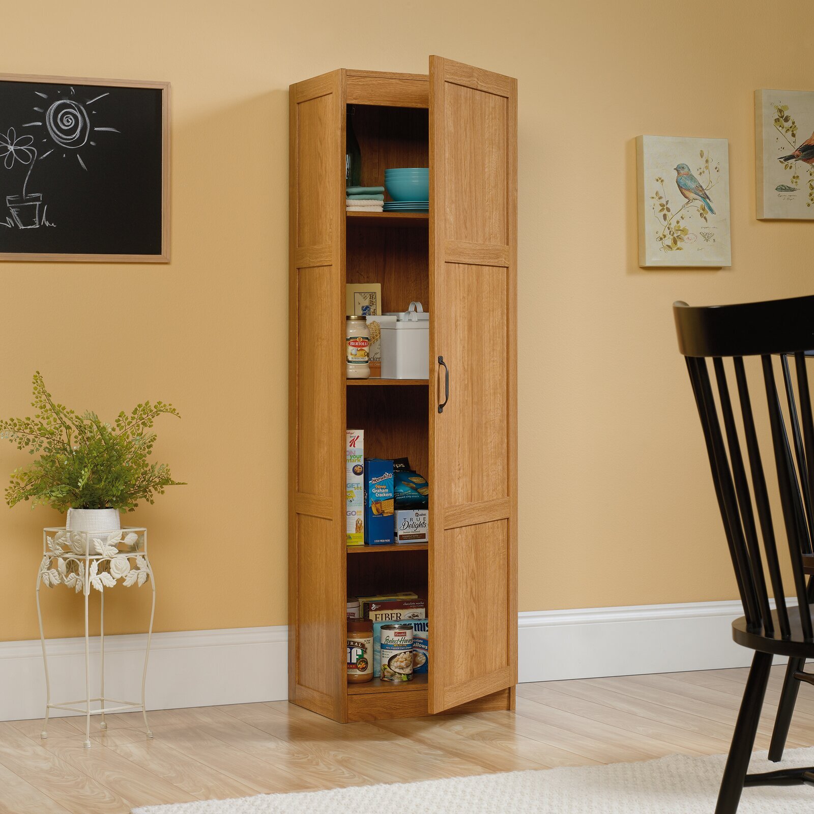 Thin Oak Pantry Cabinet With Single Door 