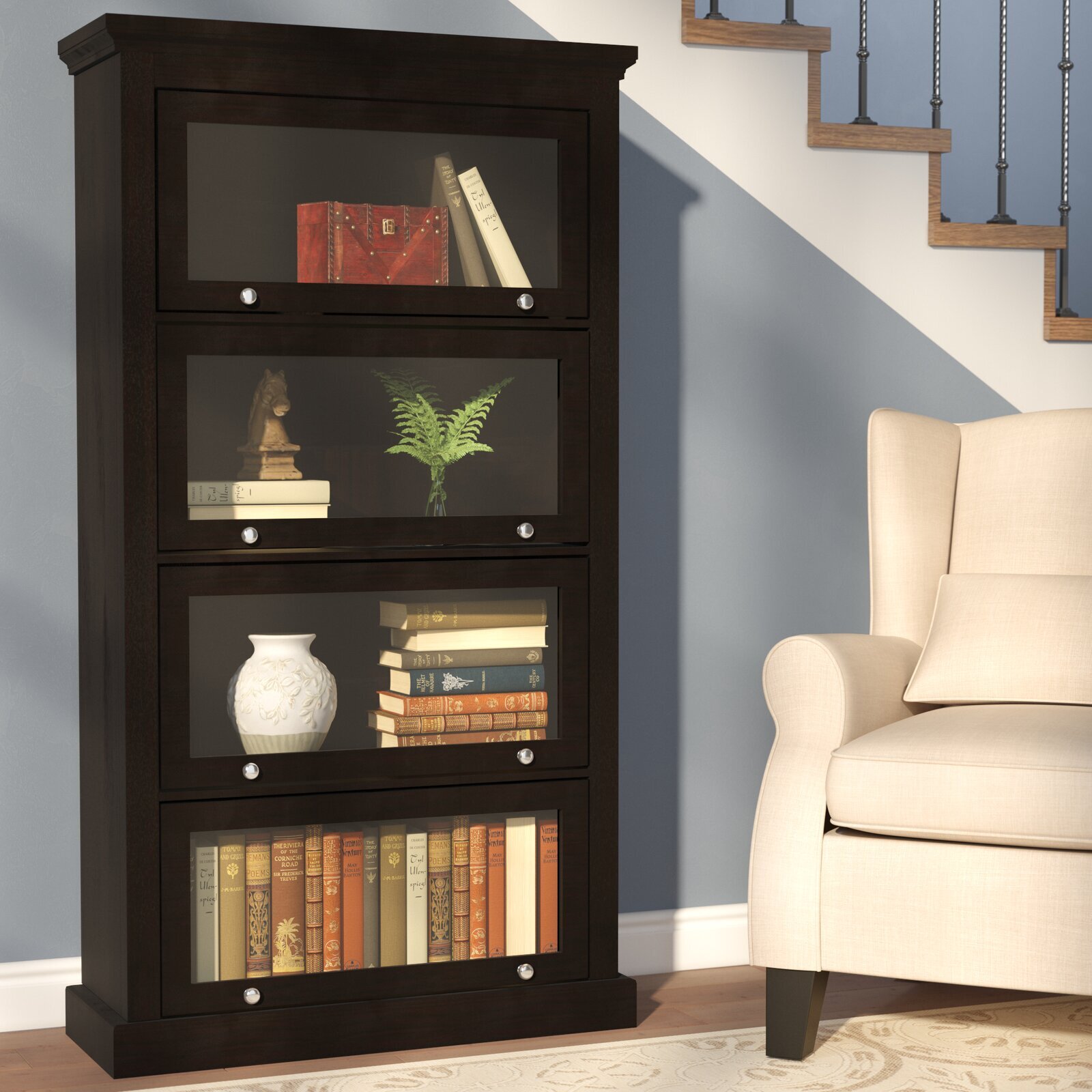 Traditional Tall Bookcase With Glass Doors