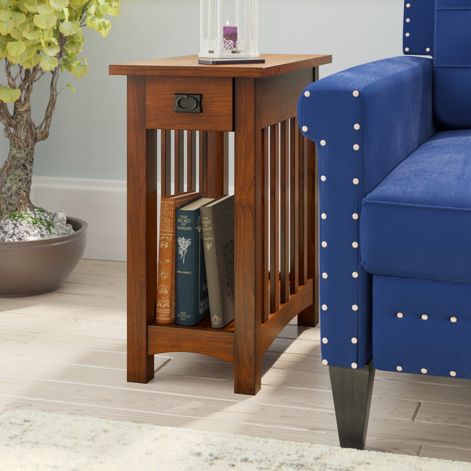 Traditional wooden 8 inch wide end table