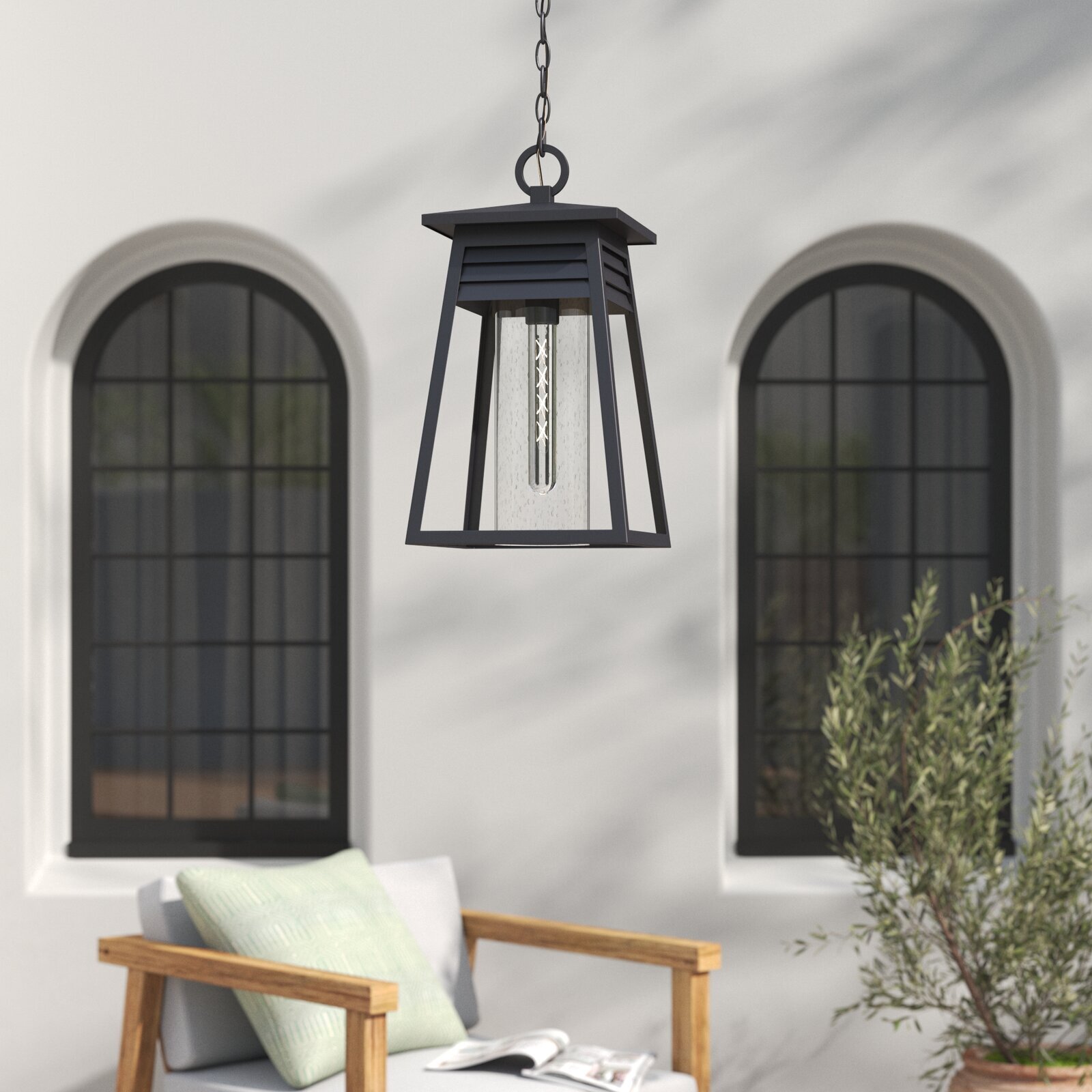 Transitional large outdoor pendant
