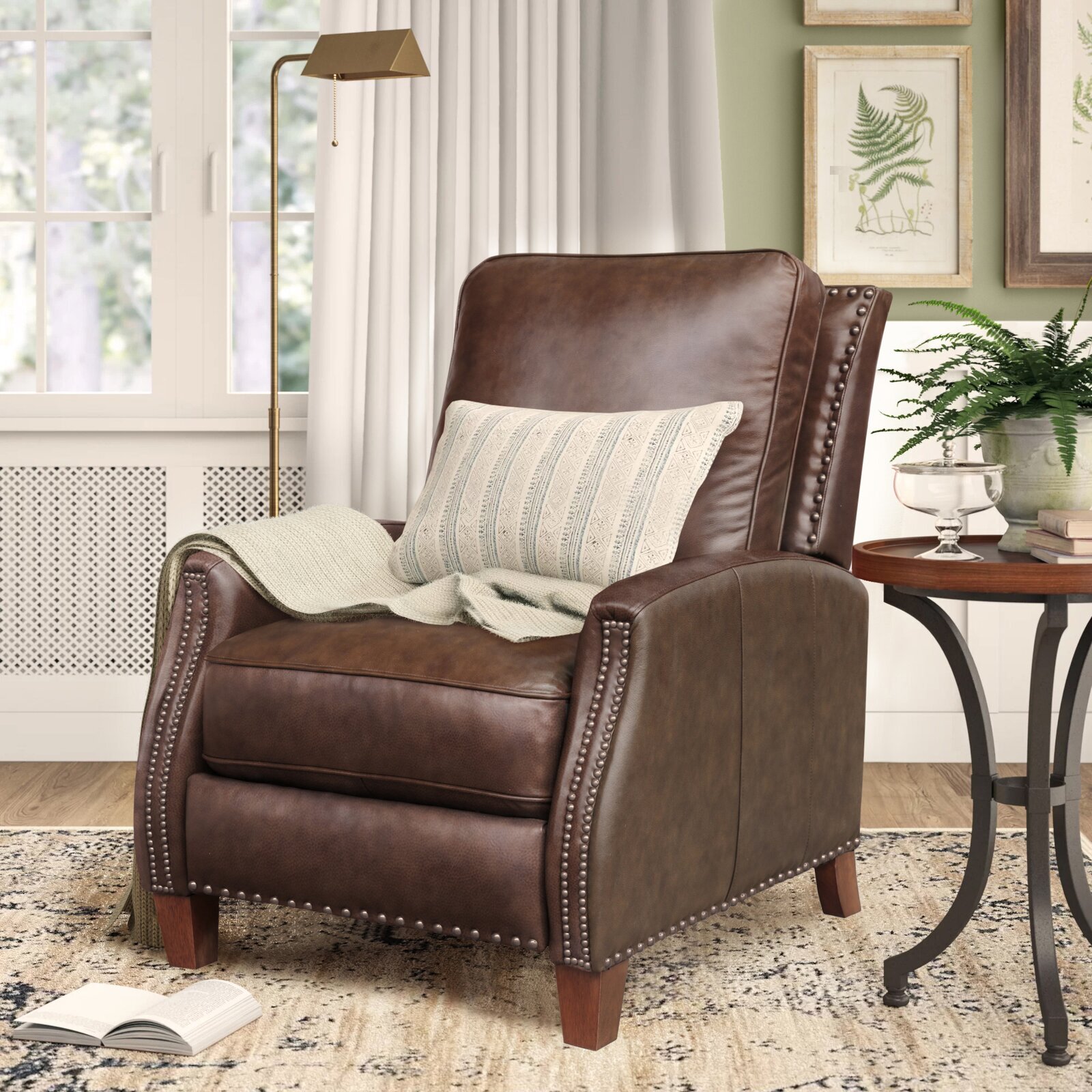 Transitional Style Leather Mission Style Recliner