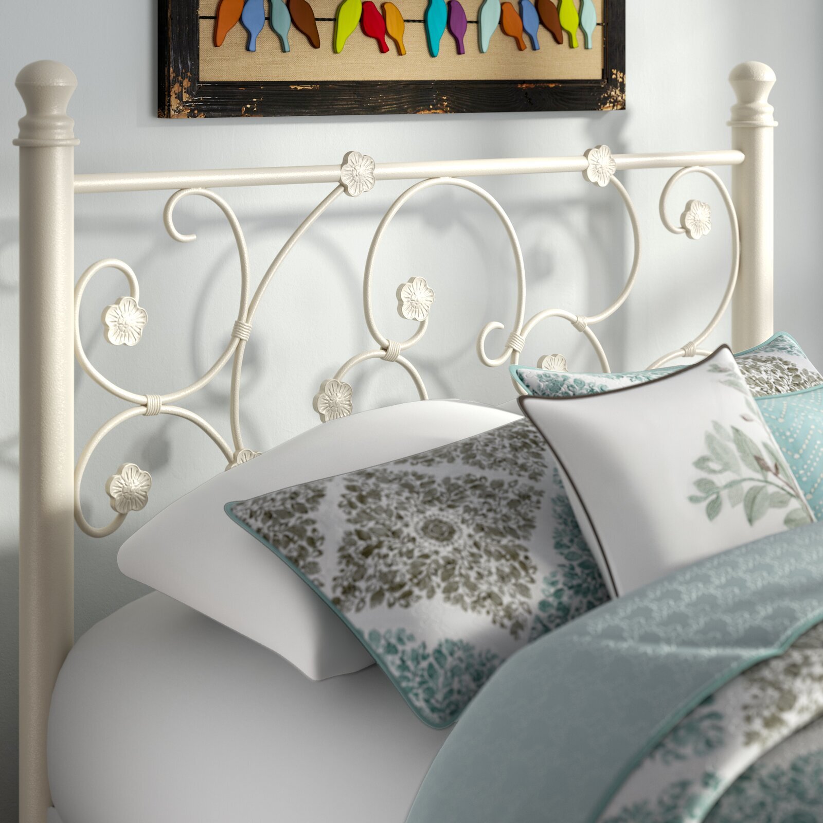 Transitional White Queen Size Metal Headboard 